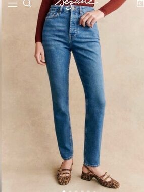Sézane Brut Sexy High-Rise Straight Jeans in Medium Blue